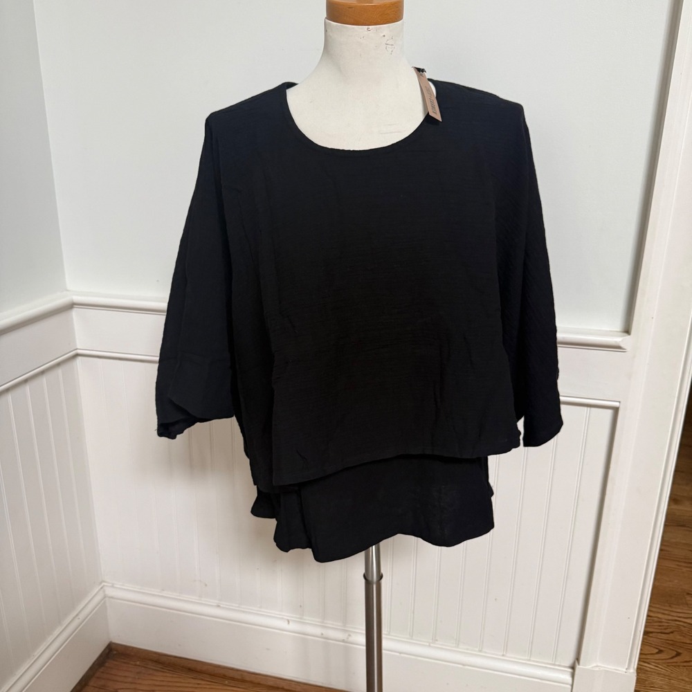 NWT COCO + CARMEN Black Oversized Dolman Sleeve Layered Top Women's S/M